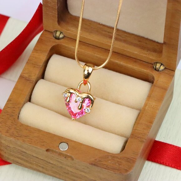 "Heart Drip Pink Pendant in Gold Finish Romantic Charm, XPPT1698 - Picture 6 of 13